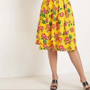 Printed Faux Wrap Midi Skirt